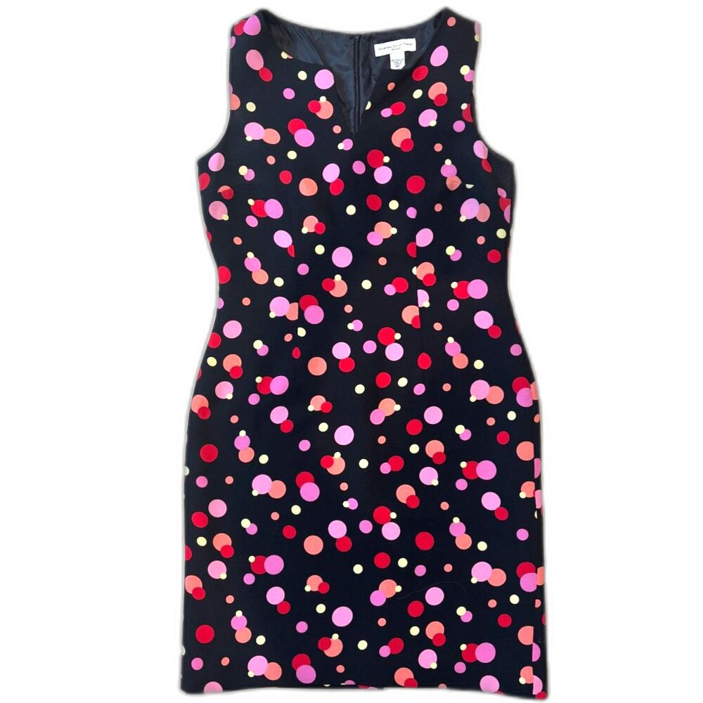 Vintage Amanda Smith 90s Confetti Polka Dot Sheath Dress Black 6P Petite